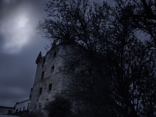 Creepy old tower at night