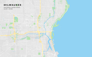 Printable street map of Milwaukee, Wisconsin - obrazy, fototapety, plakaty
