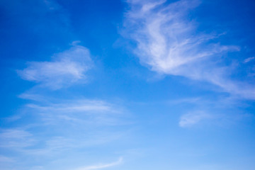 Beautiful blue sky with a small group of clouds background.