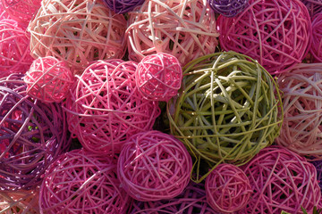 Wicker bamboo multi-colored decorative balls. Handmade.
