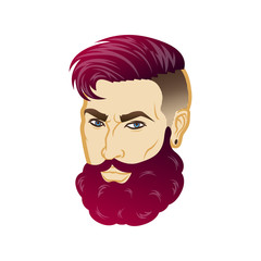 Vector bearded men face profile hipster head with haircuts, mustaches and beards. For Silhouettes or avatars, emblems and icons, labels