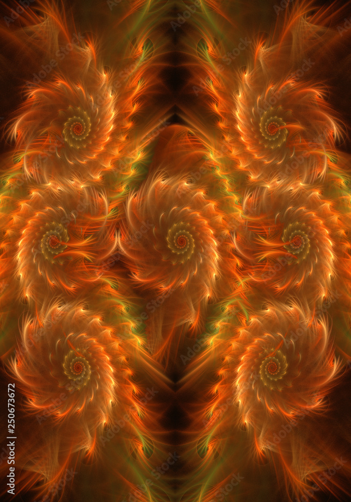 Poster artistic abstract 3d computer generated illustration of pure smooth curvy fiery fractal background
