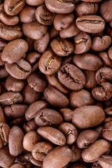 close up texture patern brown coffee beans isolated on white