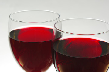 Two glasses of red wine. Close-up