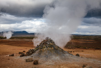 Steaming mud volcano Hverir geothermal area Namafjall Myvatn Northeastern Iceland Scandinavia