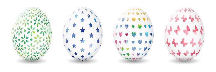 3d Easter eggs with hand painted decoration vector. Set of Easter Eggs.