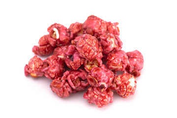 Pile of Dark Red Spicy Cinnamon Popcorn on a White Background