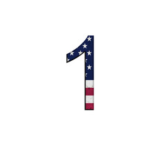 Number 1 on isolated background . National USA flag decoration alphabet symbol.