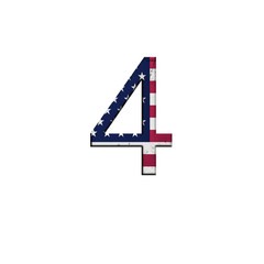 Number 4 on isolated background . National USA flag decoration alphabet symbol.