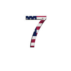 Number 7 on isolated background . National USA flag decoration alphabet symbol.