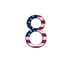 Number 8 on isolated background . National USA flag decoration alphabet symbol.