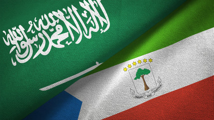 Saudi Arabia and Equatorial Guinea two flags textile cloth, fabric texture