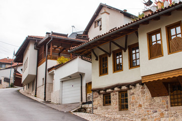 Fototapeta na wymiar Narrow street in the historic district of Sarajevo in autumn. Bosnia and Herzegovina