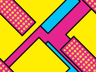 Behang Geel Geometrisch naadloos patroon in de memphis-stijl van de jaren 80. Punten en stippellijnen. Elementen van stijl Bauhaus. vector illustratie