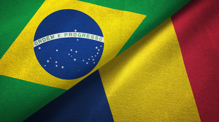 Brazil and Chad two flags textile cloth, fabric texture