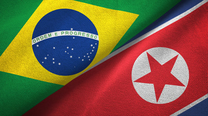 Brazil and North Korea two flags textile cloth, fabric texture