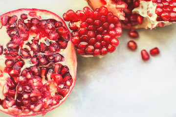 pomegranate seeds close-up. pomegranate on a light background
