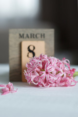 March 8, international, women's day, holiday, number and flower in a vase