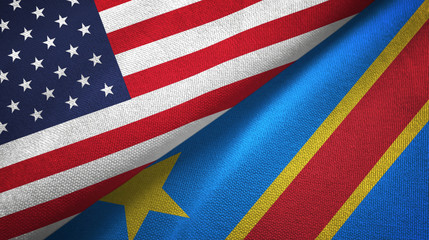 United States and Congo Democratic Republic two flags textile cloth, fabric texture