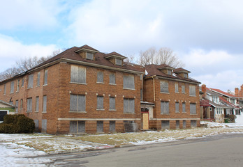 Boarded up and abanonded apartment building in Detroit's Martin Park neighborhood