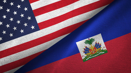 United States and Haiti two flags textile cloth, fabric texture