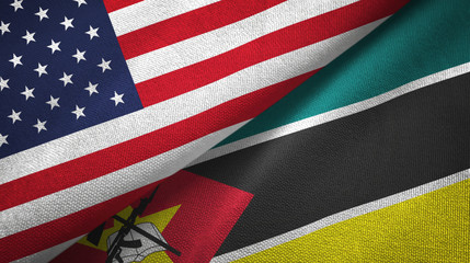 United States and Mozambique two flags textile cloth, fabric texture