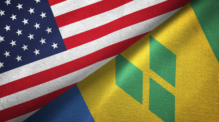 United States and Saint Vincent and the Grenadines two flags textile cloth, fabric texture