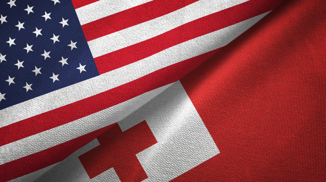 United States and Tonga two flags textile cloth, fabric texture