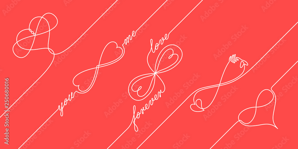 Wall mural continuous line drawing endless love concepts, one line infinite love symbol, creative synthesis of 