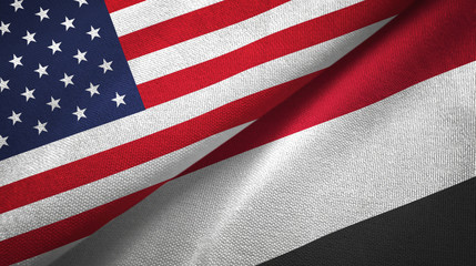 United States and Yemen two flags textile cloth, fabric texture