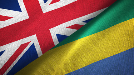 United Kingdom and Gabon two flags textile cloth, fabric texture