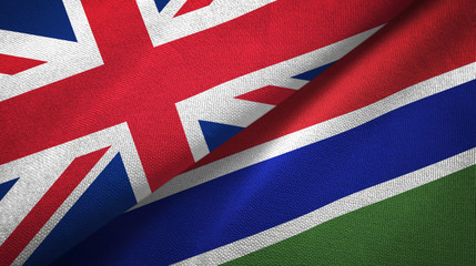 United Kingdom and Gambia two flags textile cloth, fabric texture