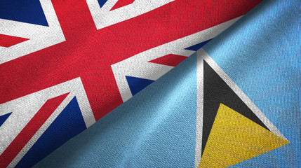 United Kingdom and Saint Lucia two flags textile cloth, fabric texture