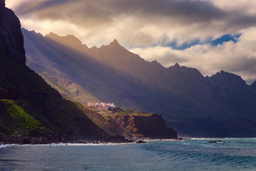Coast of the natural park of Anaga, declared a Biosphere Reserve by Unesco, island of Tenerife,...