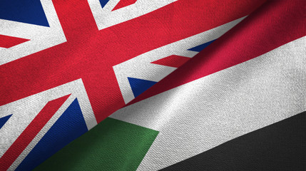 United Kingdom and Sudan two flags textile cloth, fabric texture