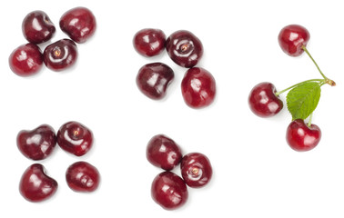 Cherry fruit isolated on white background. Top view