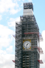 Big Ben in central London with scaffold during cleaning and refurb work
