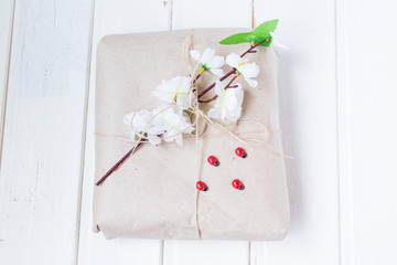 Beautiful present with ladybug. Craft paper