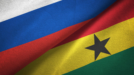 Russia and Ghana two flags textile cloth, fabric texture