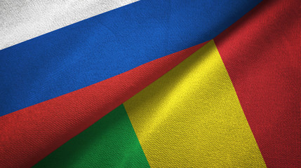 Russia and Mali two flags textile cloth, fabric texture