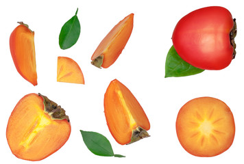 Sliced persimmon isolated on a white background, top view