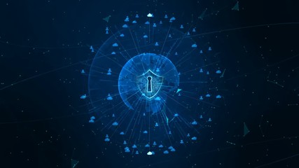 Shield Icon on Secure Global Network , Cyber Security and Protection of personal data concept. Earth element furnished by Nasa