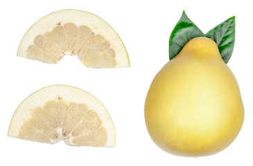 Sliced pomelo isolated on a white background, top view