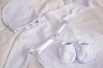 clothes for the baptism of infants,white clothes for girls at baptism, a skirt, a hat and slippers