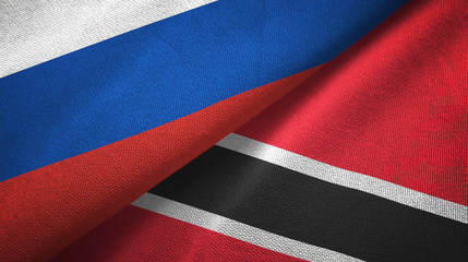 Russia and Trinidad and Tobago two flags textile cloth, fabric texture