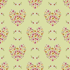 Delicate watercolor pattern with flowers and hearts. Ideal for printing on fabric, postcards, souvenirs for the wedding and Valentine's Day. Delicate pattern for blog design.