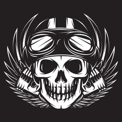 Vector illustration on a motorcycle theme with skull, wings and piston