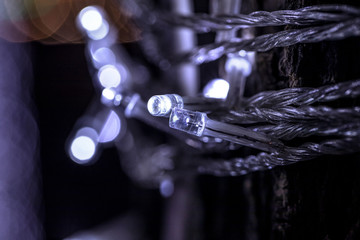 Outdoor Christmas lights closeup, New Year Decoration
