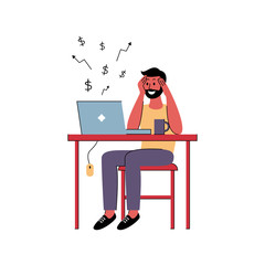 Successful man freelancer works at home. Vector illustration.