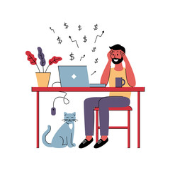 Successful man freelancer works at home. Vector illustration.